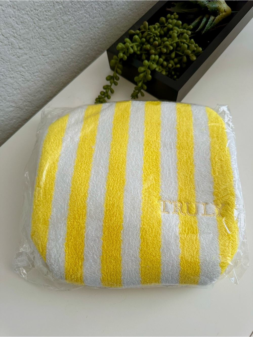 Striped Yellow & White Cosmetic Pouch - TRULY